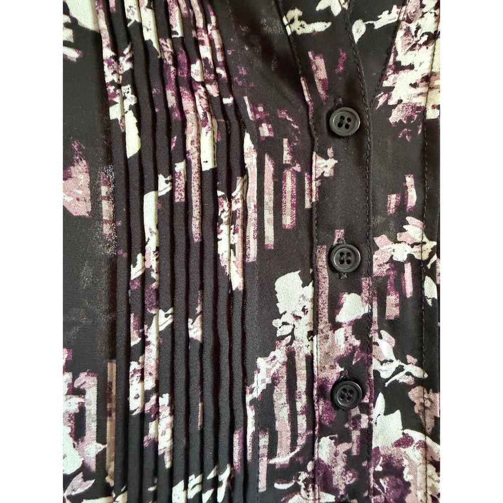 Prescott New York Womens 2X Floral Pintuck Blouse Black Purple 3/4 Bell Sleeve‎ - Picture 7 of 7
